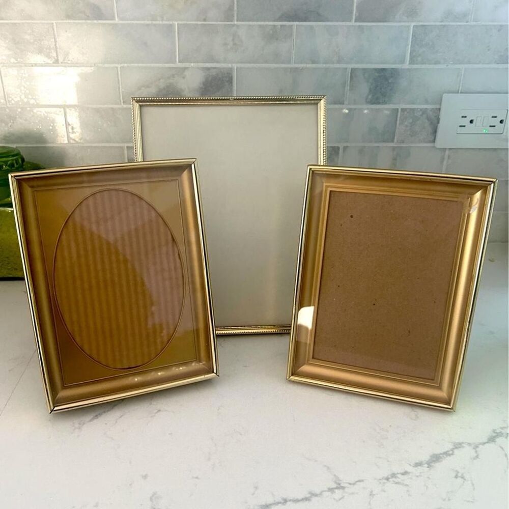 3 Vintage Ornate Gold Colored Brass Metal Frames